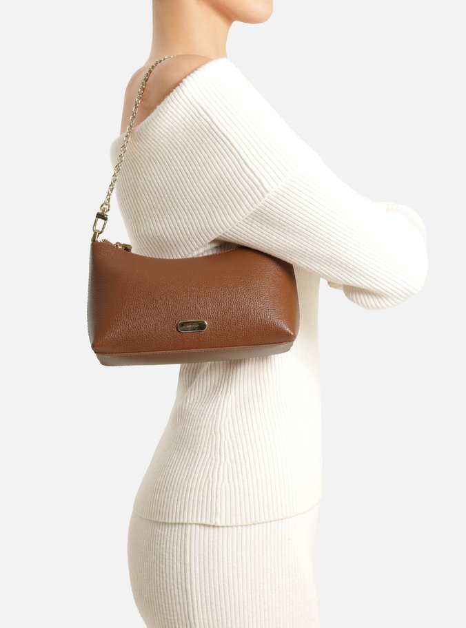 Bolsa Tiracolo Caramelo Couro Pequena Corrente Tag