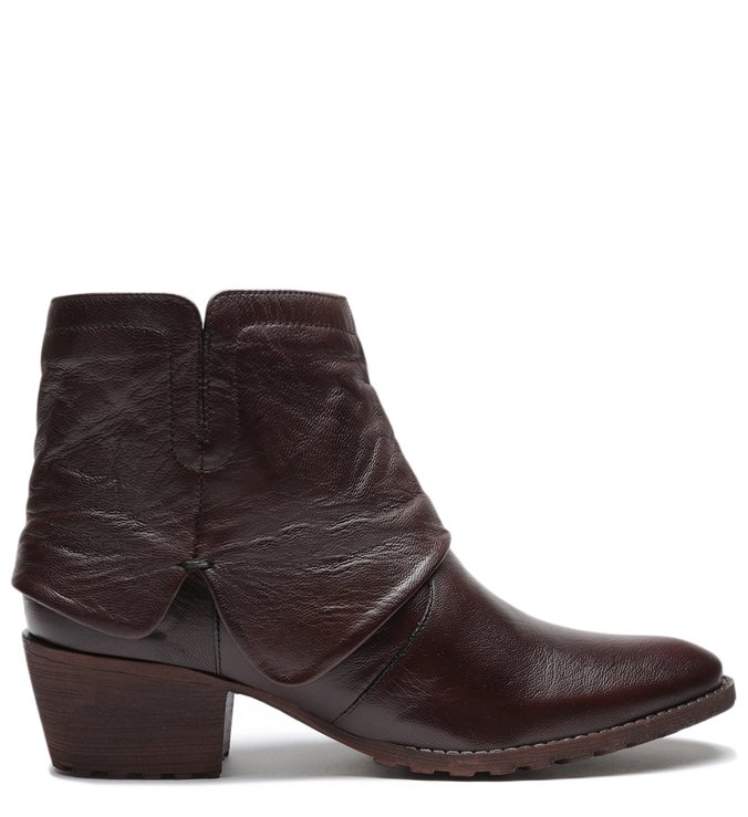 Bota Couro Marrom Salto Bloco Cano Curto Polaina