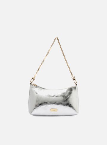 Bolsa Tiracolo Prateada Snake Pequena Corrente