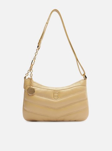 Bolsa Tiracolo Bege Couro Média Costuras