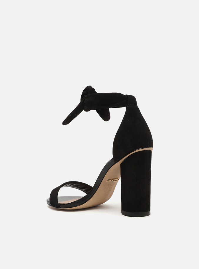 Sandália Lace-Up Nobuck Salto Bloco Alto Preta