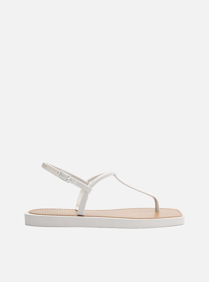 Sandália Rasteira Branca Slim Square Brizza