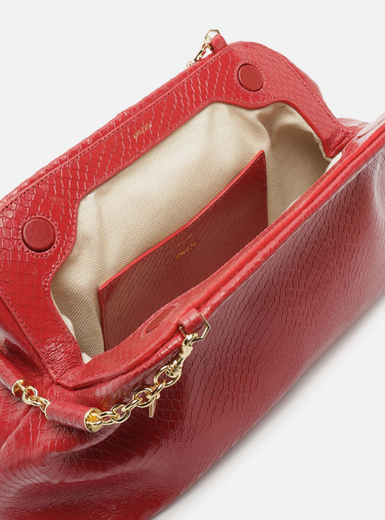 Bolsa Clutch Vermelha Couro Média Snake Corrente — foto 4
