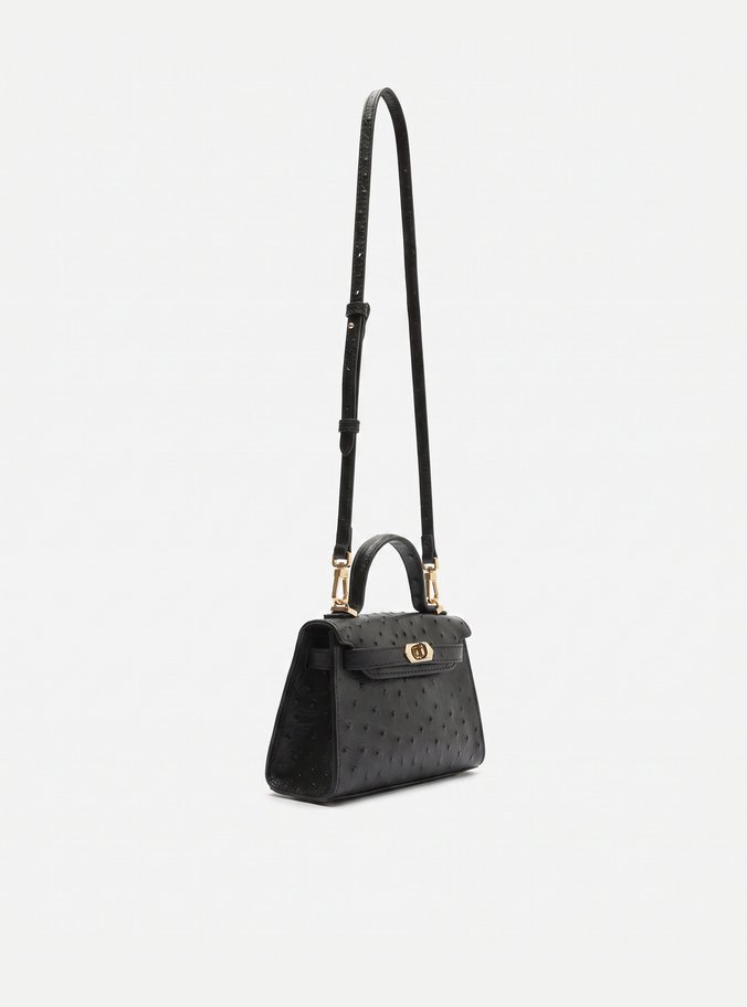 Bolsa Nina Satchel Preta Couro Pequena Snake Dots