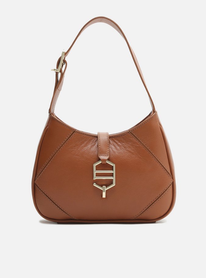 Bolsa Hobo Marrom Couro Pequena Peça Metal