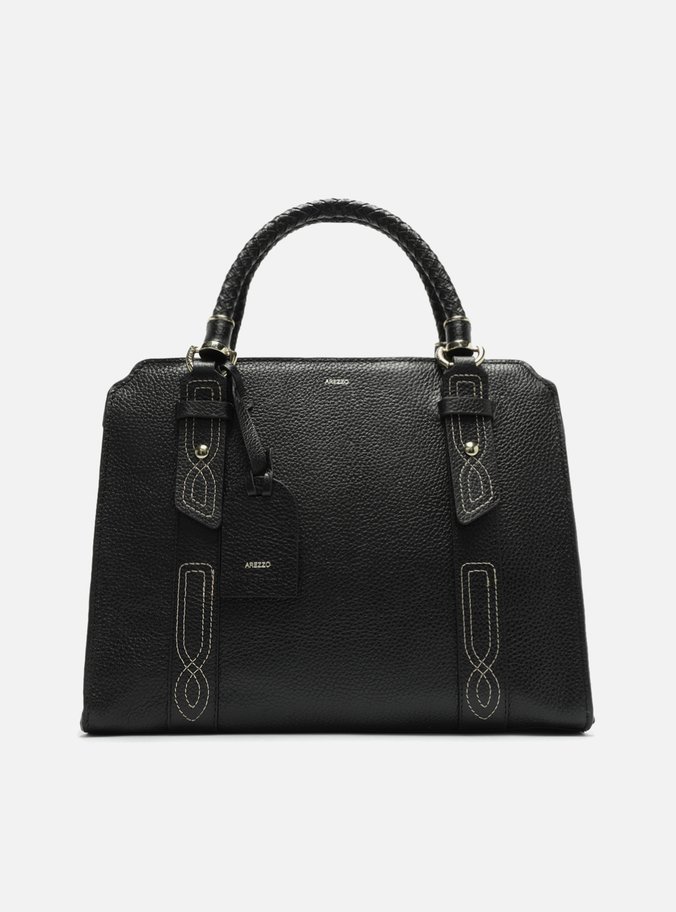 Bolsa Tote Preta Couro Piazza Bordado Grande