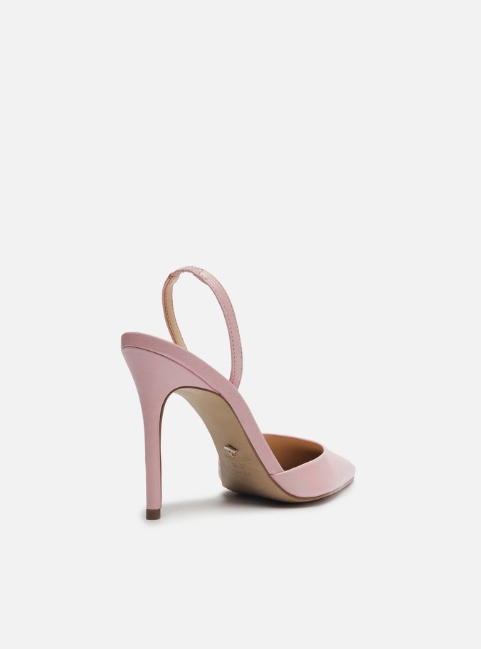 Scarpin Rosa Couro Salto Alto Bico Fino Aberto