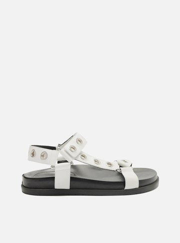 Sandália Papete Branca Couro Flatform Ilhós