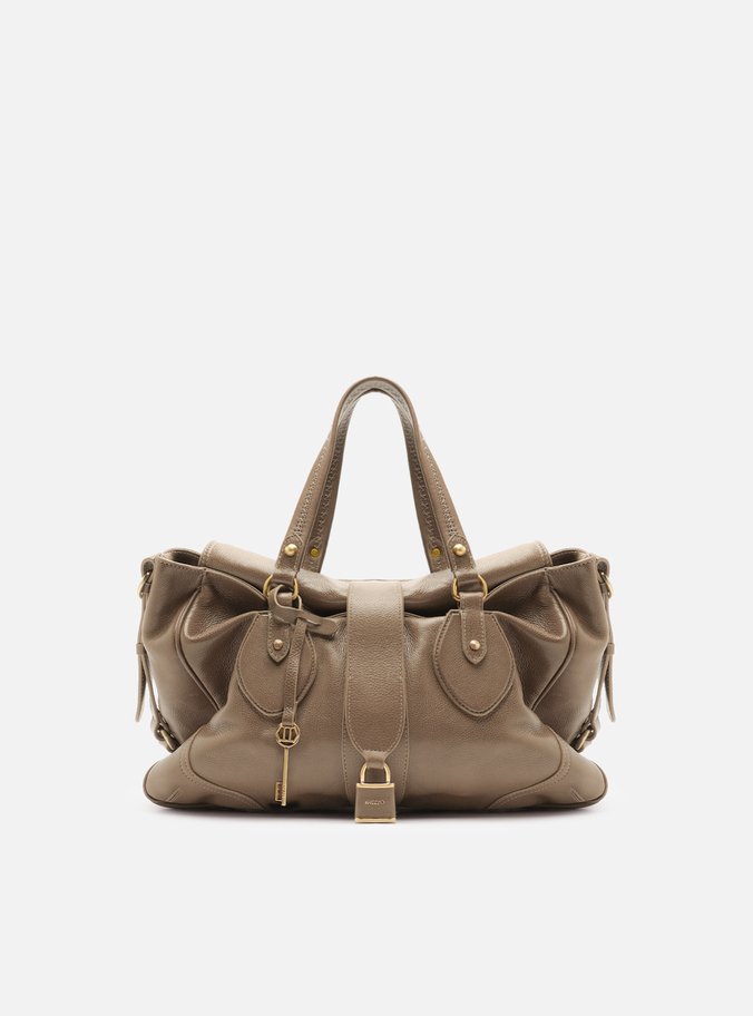 Bolsa Tote Cinza Couro Média Cadeado