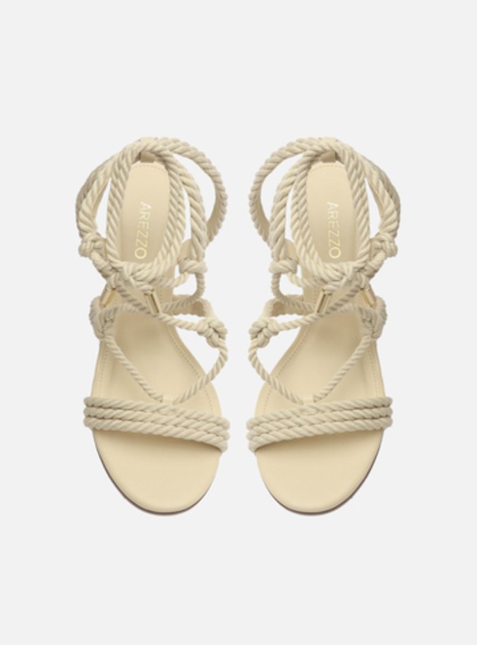 Sandália Off-White Cordão Salto Médio Bloco