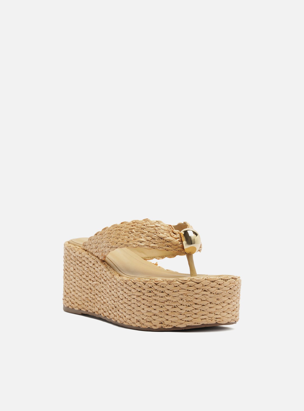 Sandália Bege Palha Flatform Flip Flop Metal — foto 2