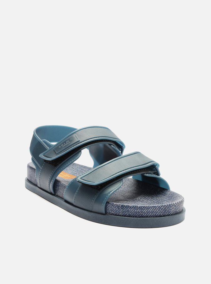 Sandália Papete Azul Denim Velcro Liz Brizza