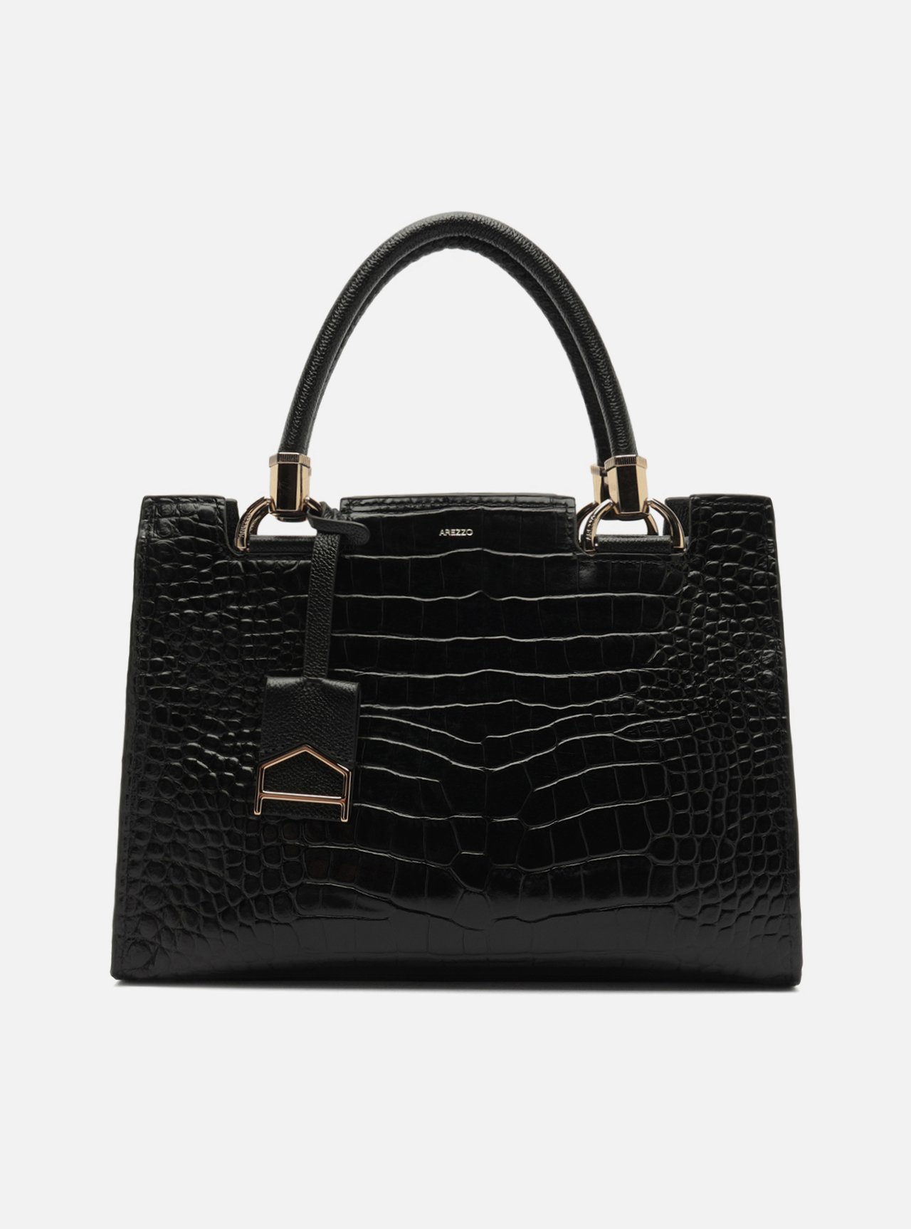 Bolsa Tote Preta Couro Grande Croco — foto 1