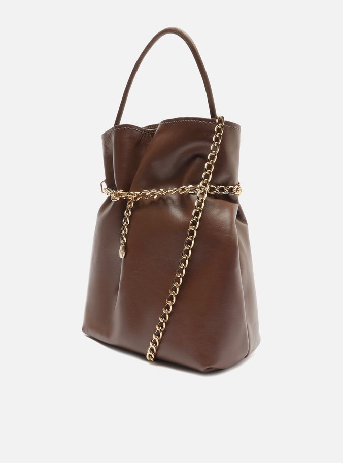 Bolsa Tiracolo Marrom Couro Pequena Correntes
