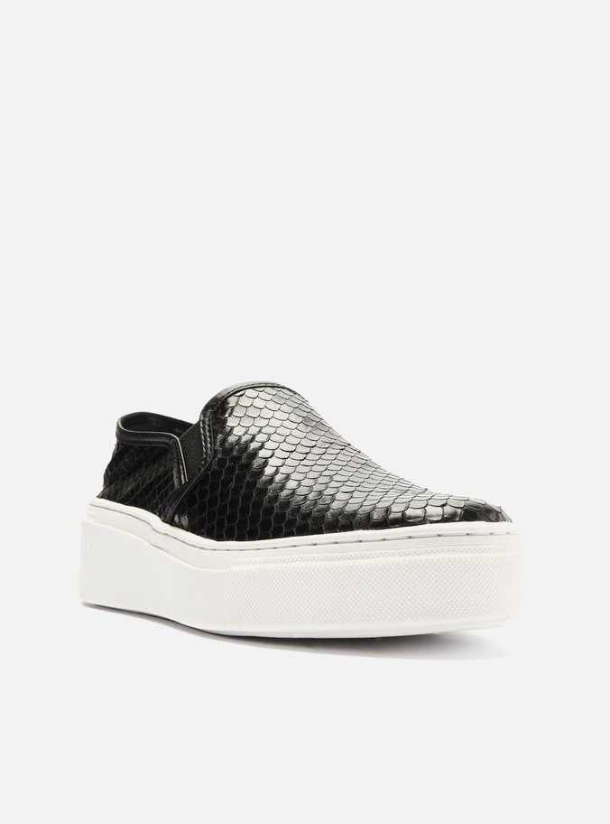 Slip On Preto Couro Snake Flatform