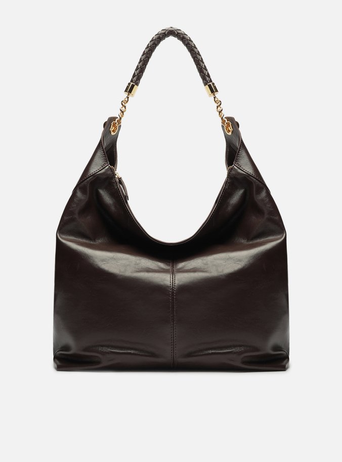 Bolsa Hobo Marrom Couro Grande Alça Trança