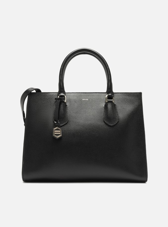 Bolsa Tote Preta Couro Grande Bag Charm Metal