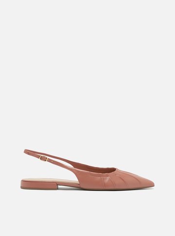 Sapatilha Rosa Couro Bico Fino Slingback
