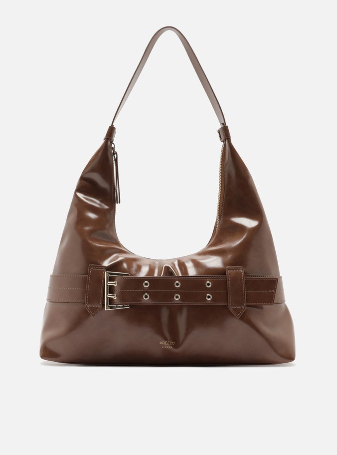 Bolsa Hobo Marrom Grande Tiras Fivela