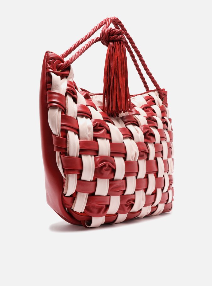 Bolsa Hobo Vermelha Couro Grande Tressê Bicolor