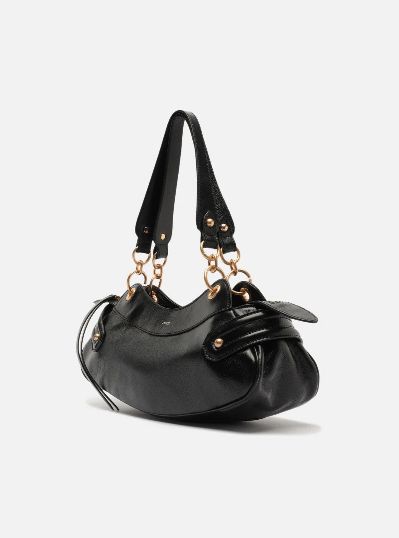 Bolsa Shoulder Preta Couro Média Ilhós — foto 2