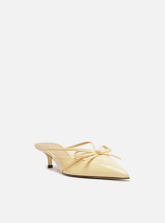 Mule Amarela Verniz Salto Kitten Laço