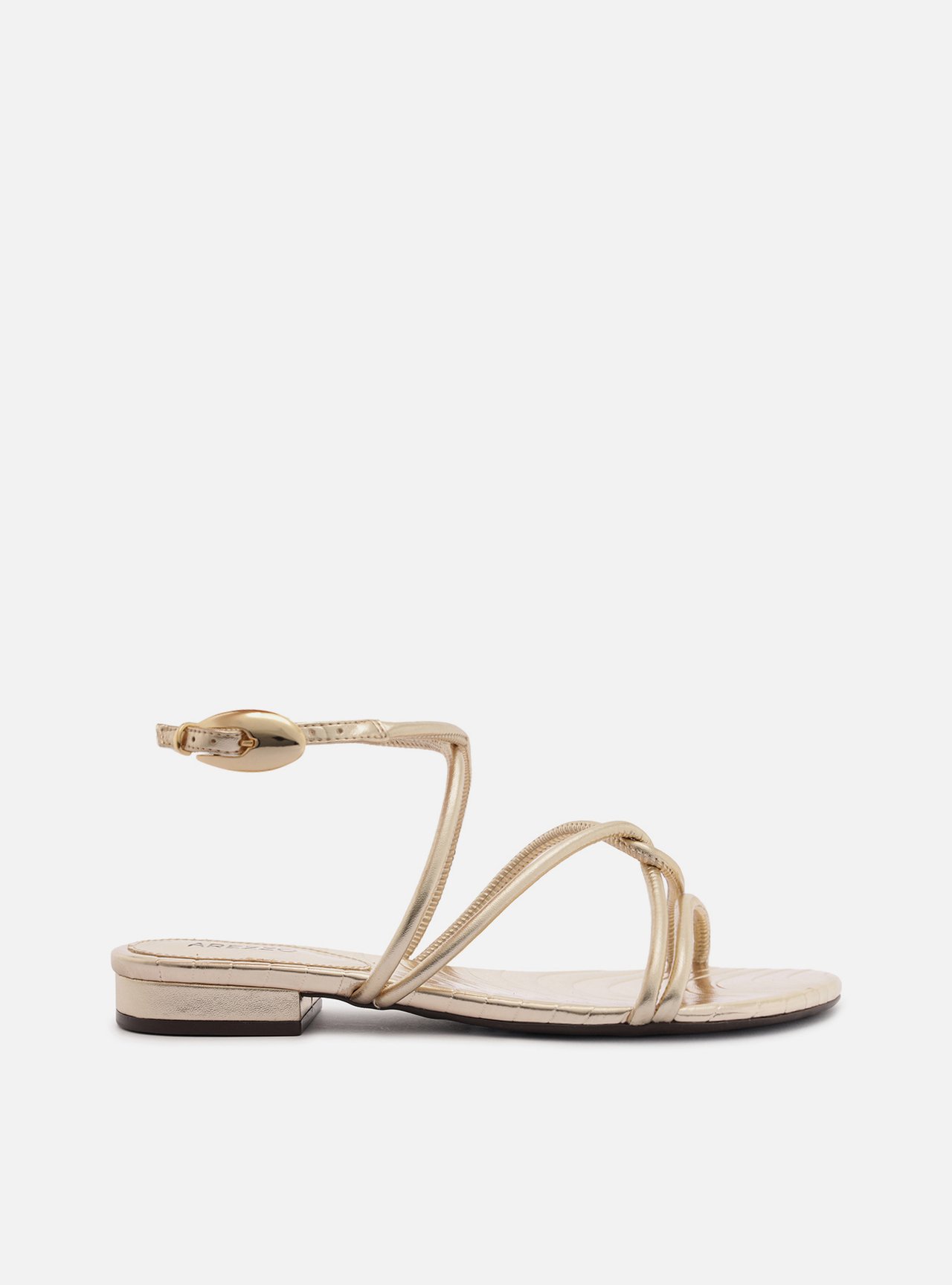 Sandália Rasteira Dourada Tiras Metal Bold | Arezzo