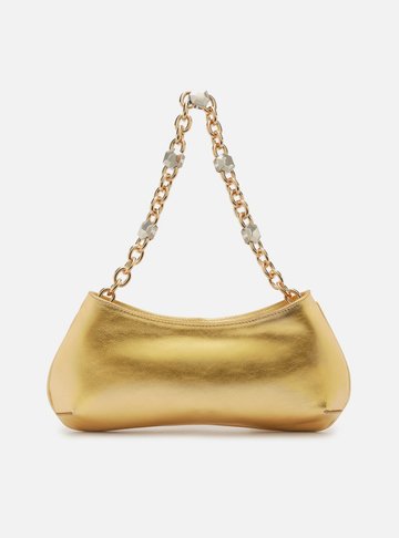 Bolsa Baguete Dourada Couro Média Corrente