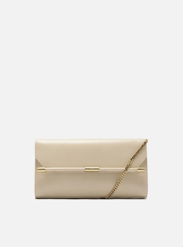 Bolsa Tiracolo Branca Couro Média Corrente Metais