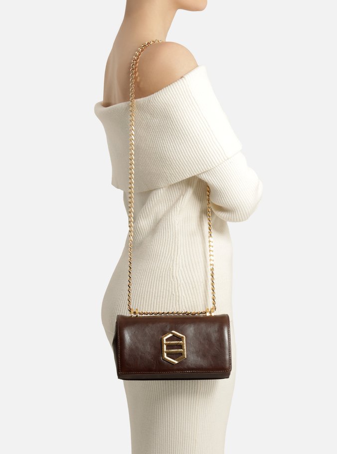 Bolsa Tiracolo Marrom Couro Pequena Metal Dourado