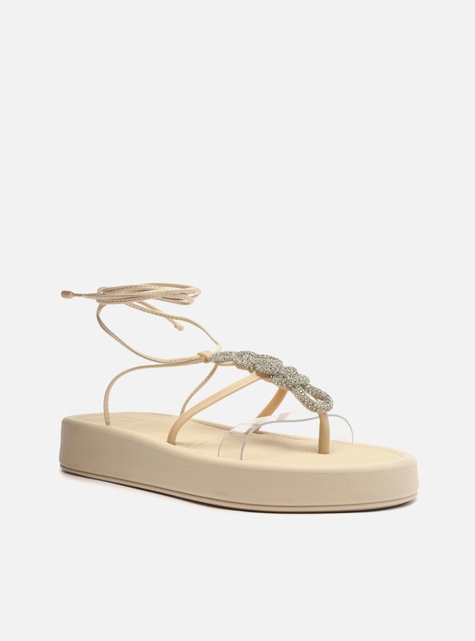 Sandália Rasteira Off-White Amarração Strass Brizza