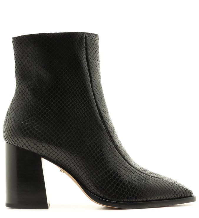 Bota Snake Salto Médio Bloco Bico Quadrado Preta