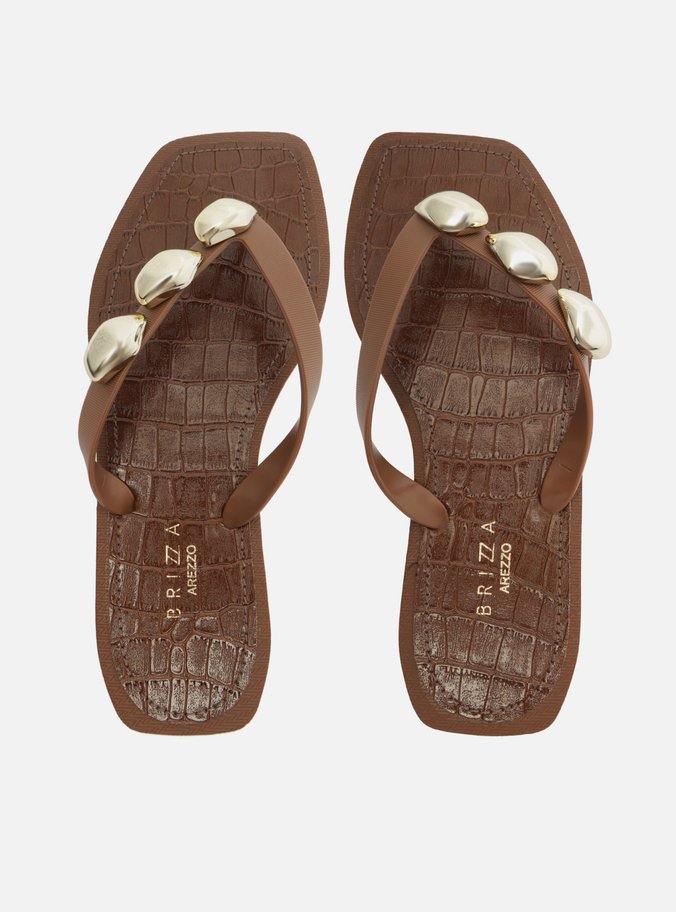 Chinelo de Dedo Marrom Croco Square Metais