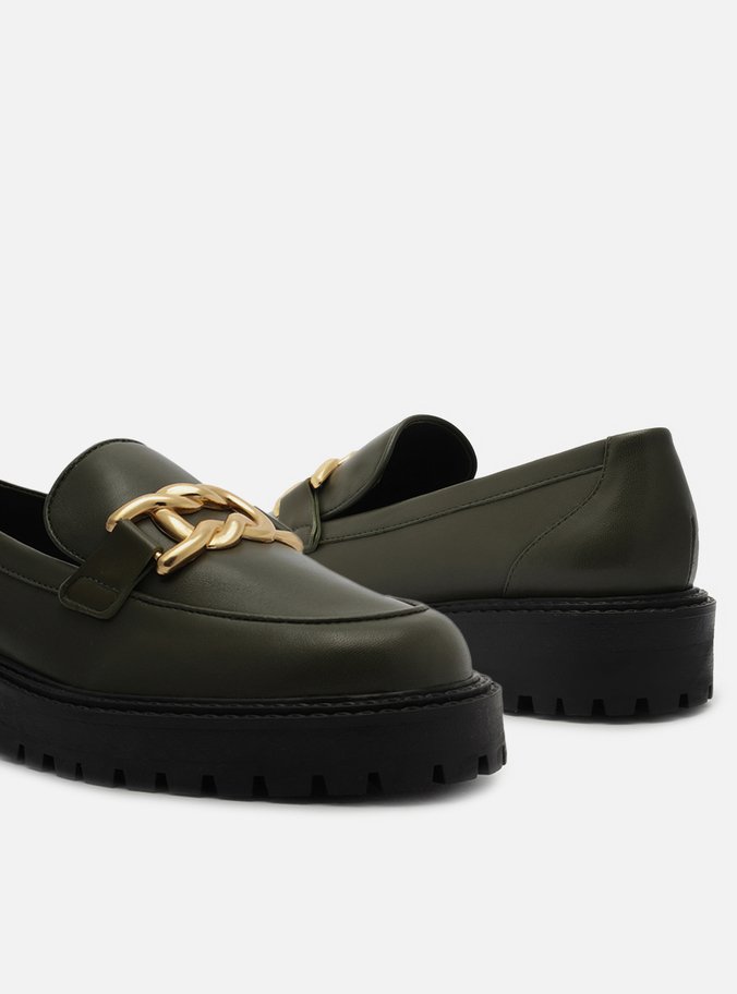 Mocassim Verde Couro Sola Tratorada Metal