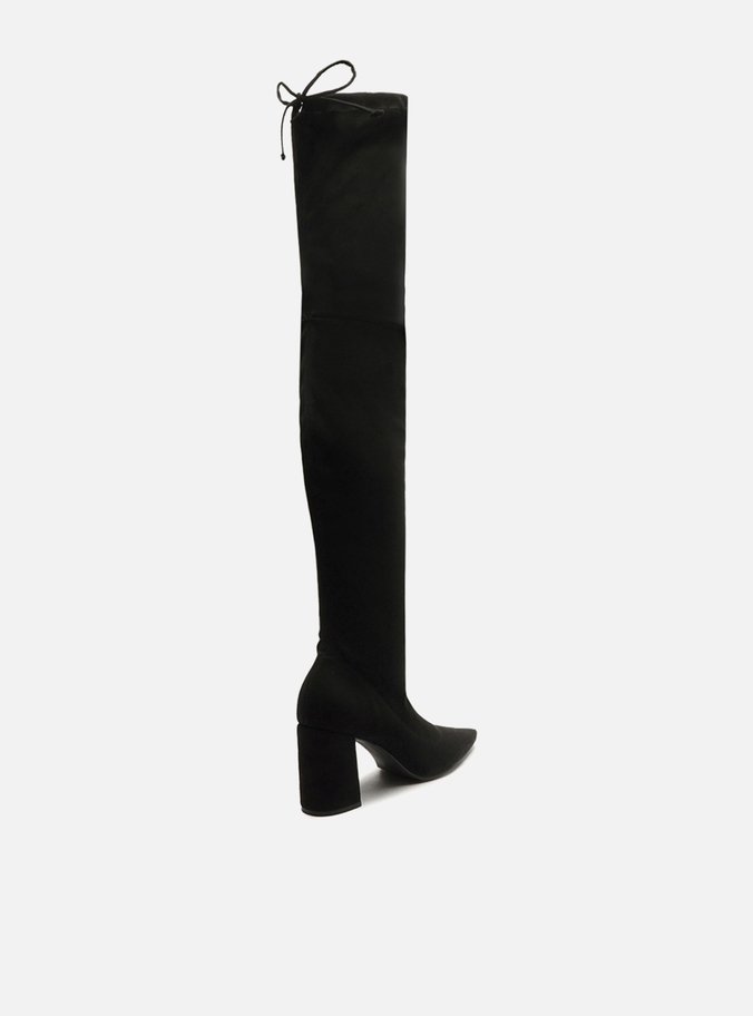 Bota Over The Knee Preta Suede Salto Bloco