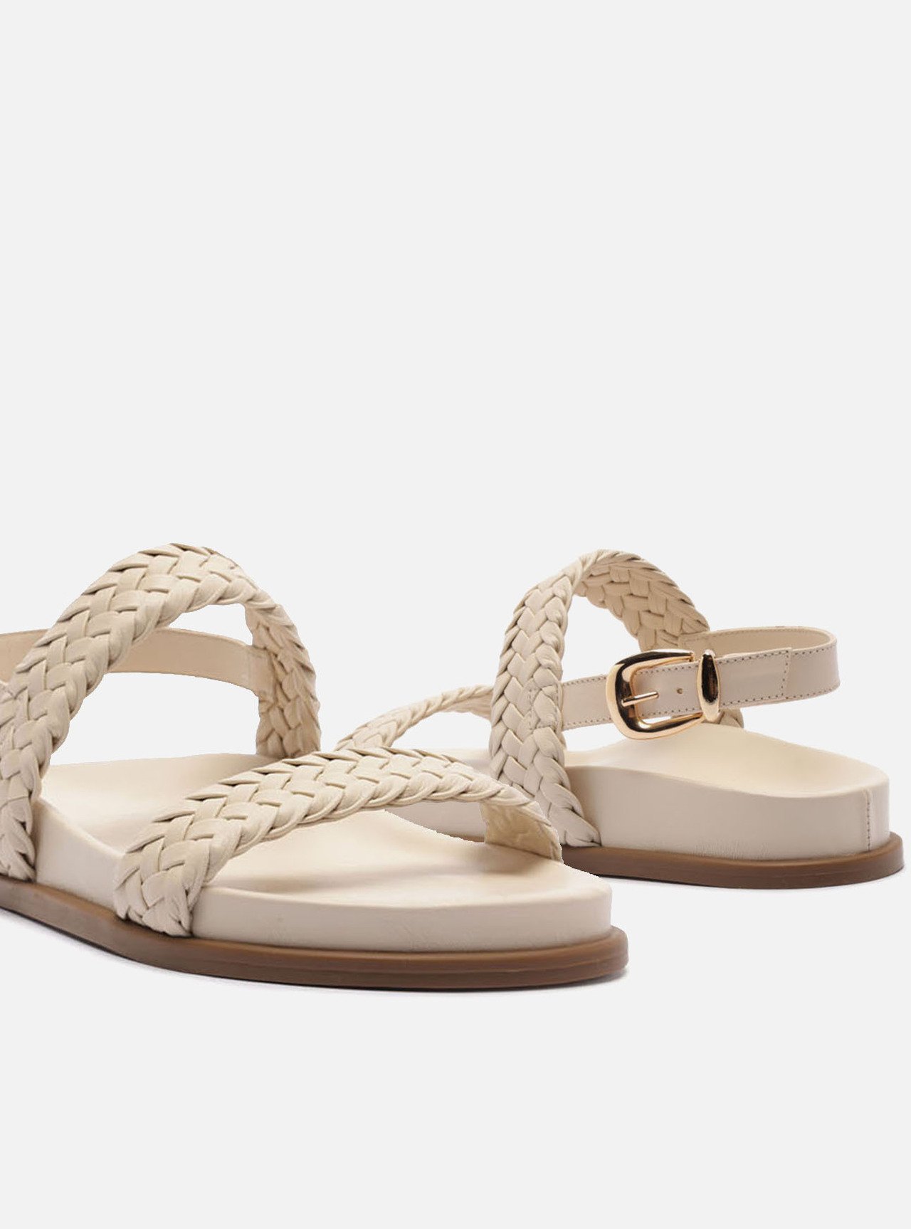 Sandália Papete Off White Tiras Trançadas Fivela — foto 4