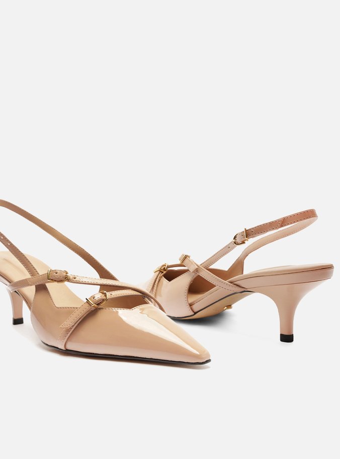Scarpin Nude Verniz Salto Médio Slingback Amélia