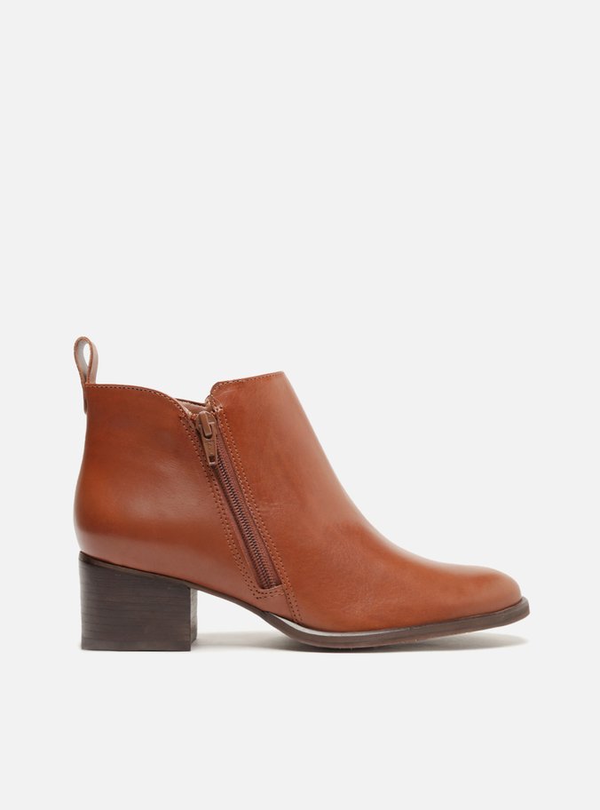 Ankle Boot Couro Zíper Licor