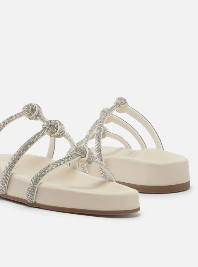 Papete Off-White Tiras Nós Strass Glam