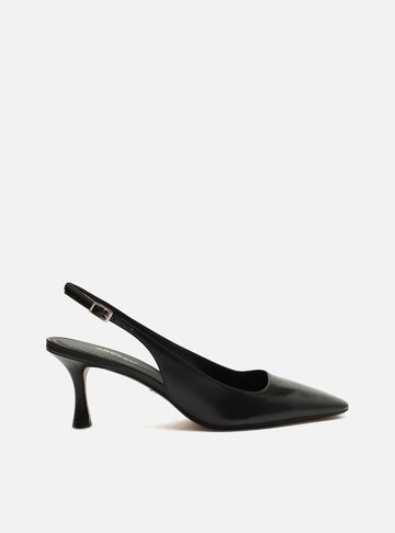 Scarpin Preto Couro Slingback Bico Quadrado