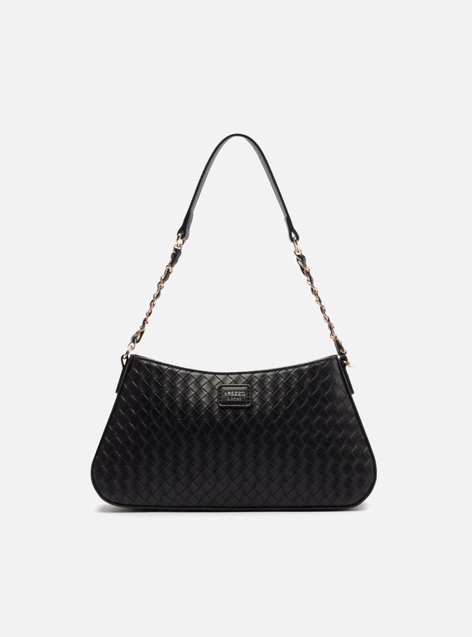 Bolsa Shoulder Preta Média Tressê Corrente