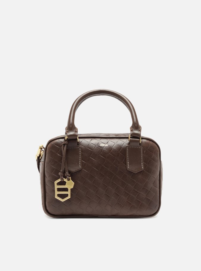 Bolsa Bowling Marrom Couro Tressê Média
