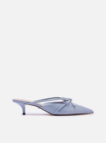 Mule Azul Verniz Salto Kitten Laço