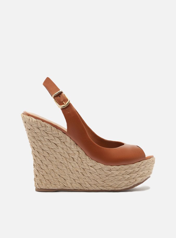 Sandália Marrom Couro Plataforma Alta Peep Toe
