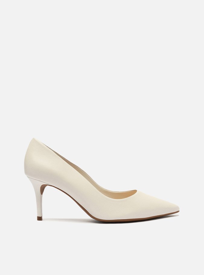 Scarpin Branco Couro Salto Médio Fino