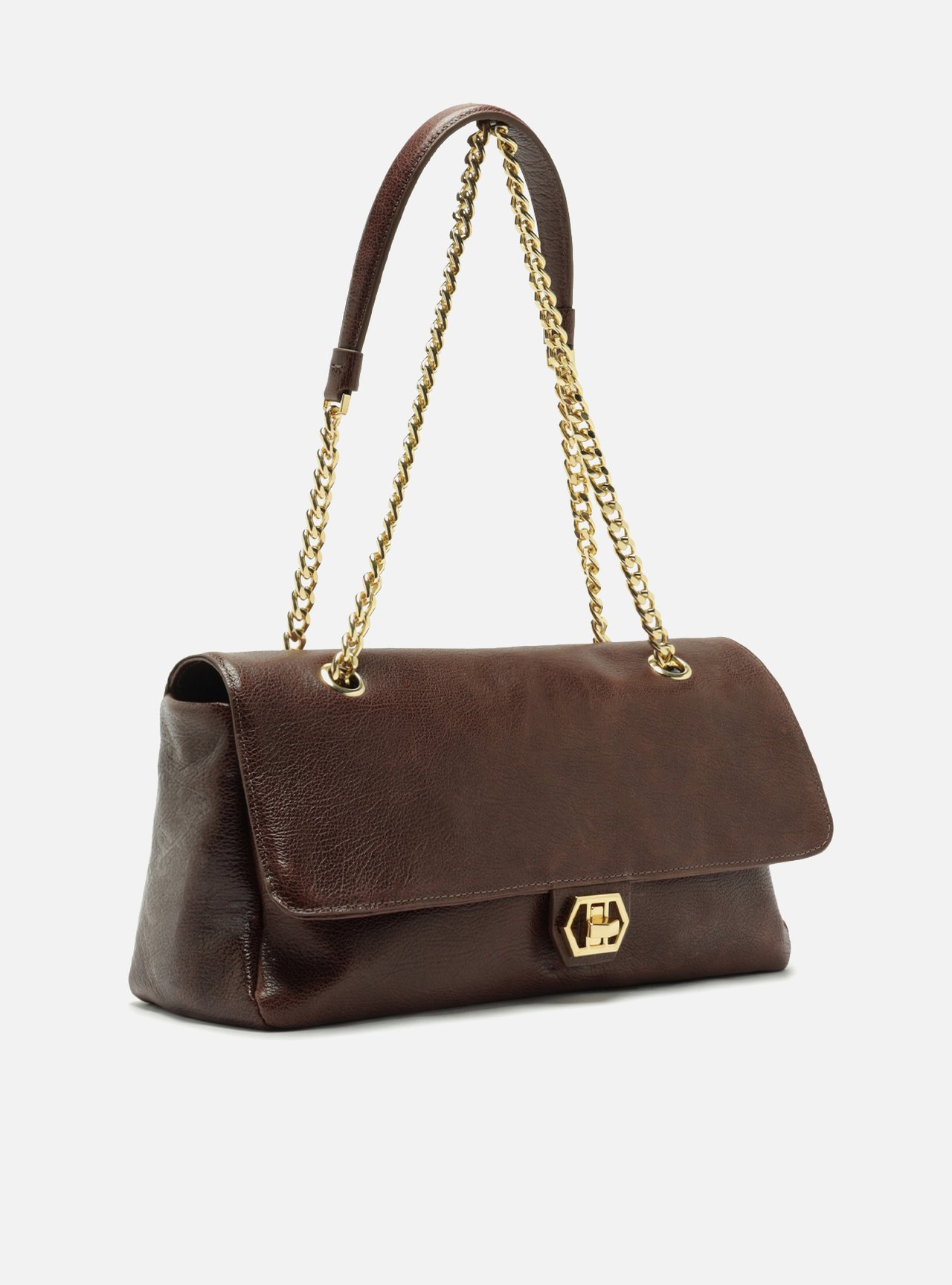 Bolsa Tiracolo Marrom Couro Grande Croco Corrente — foto 6