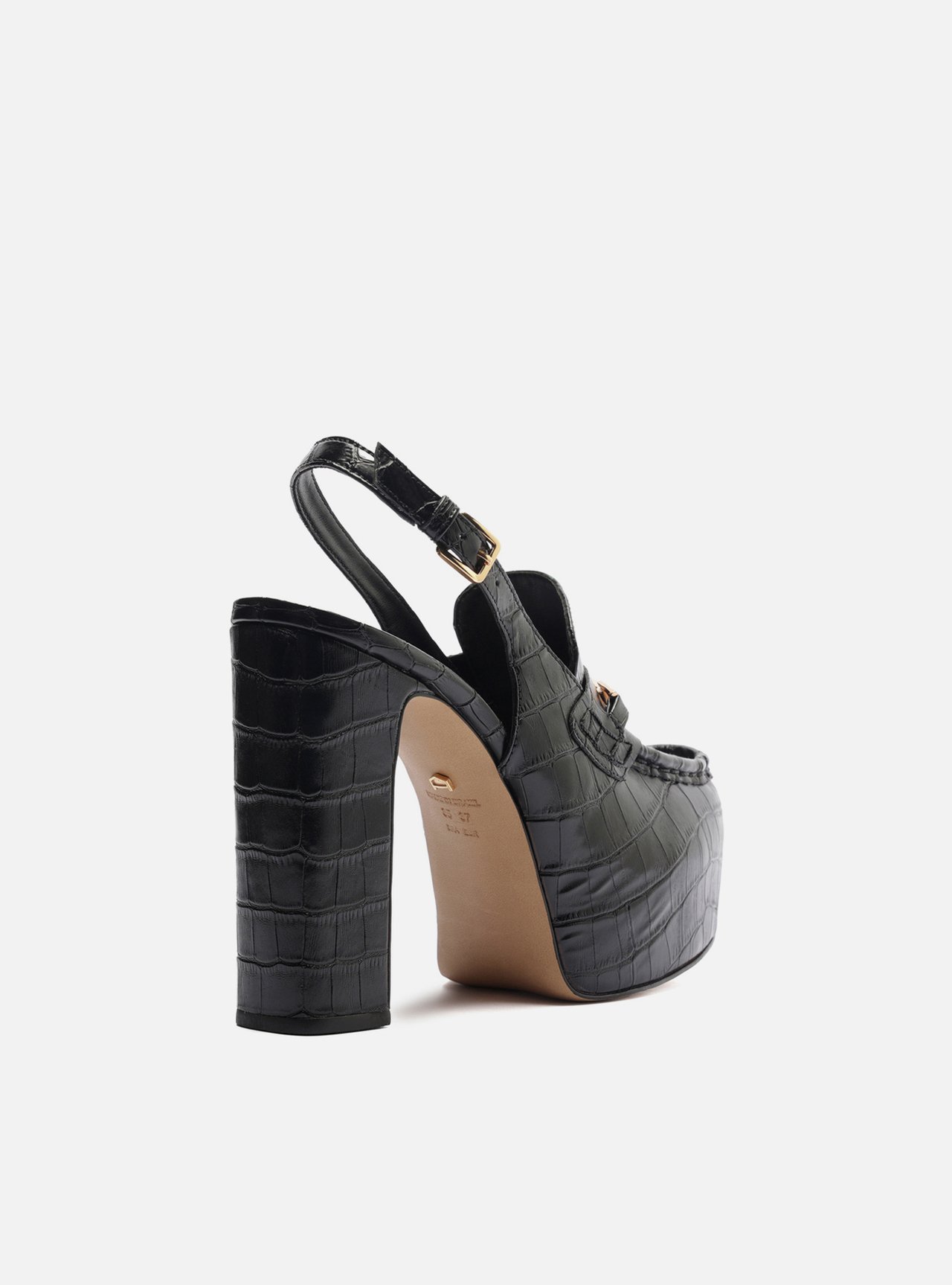 Loafer Preto Croco Salto Bloco Meia Pata — foto 3