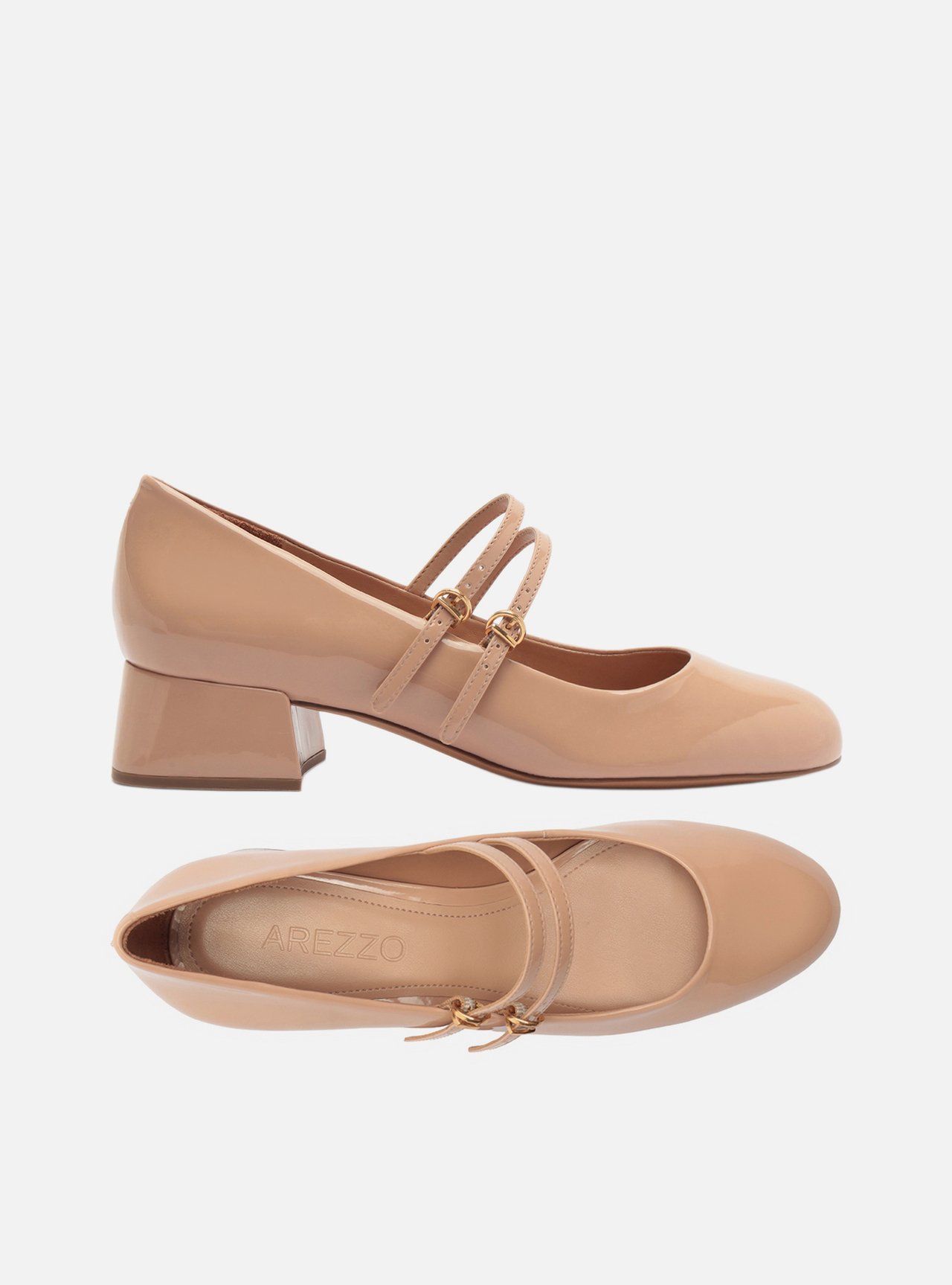 Scarpin Nude Verniz Salto Bloco Fivela — foto 5