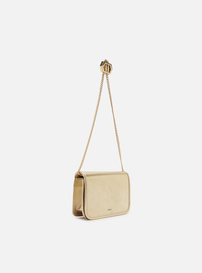 Bolsa Tiracolo Dourada Couro Pequena Corrente