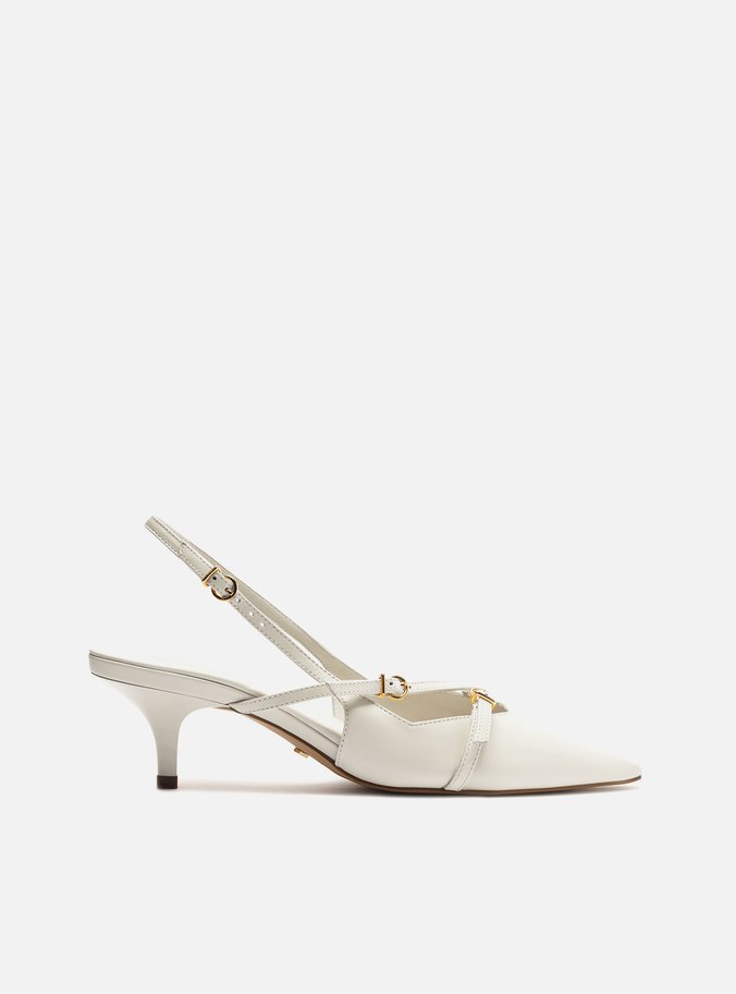 Scarpin Off White Couro Kitten Slingback